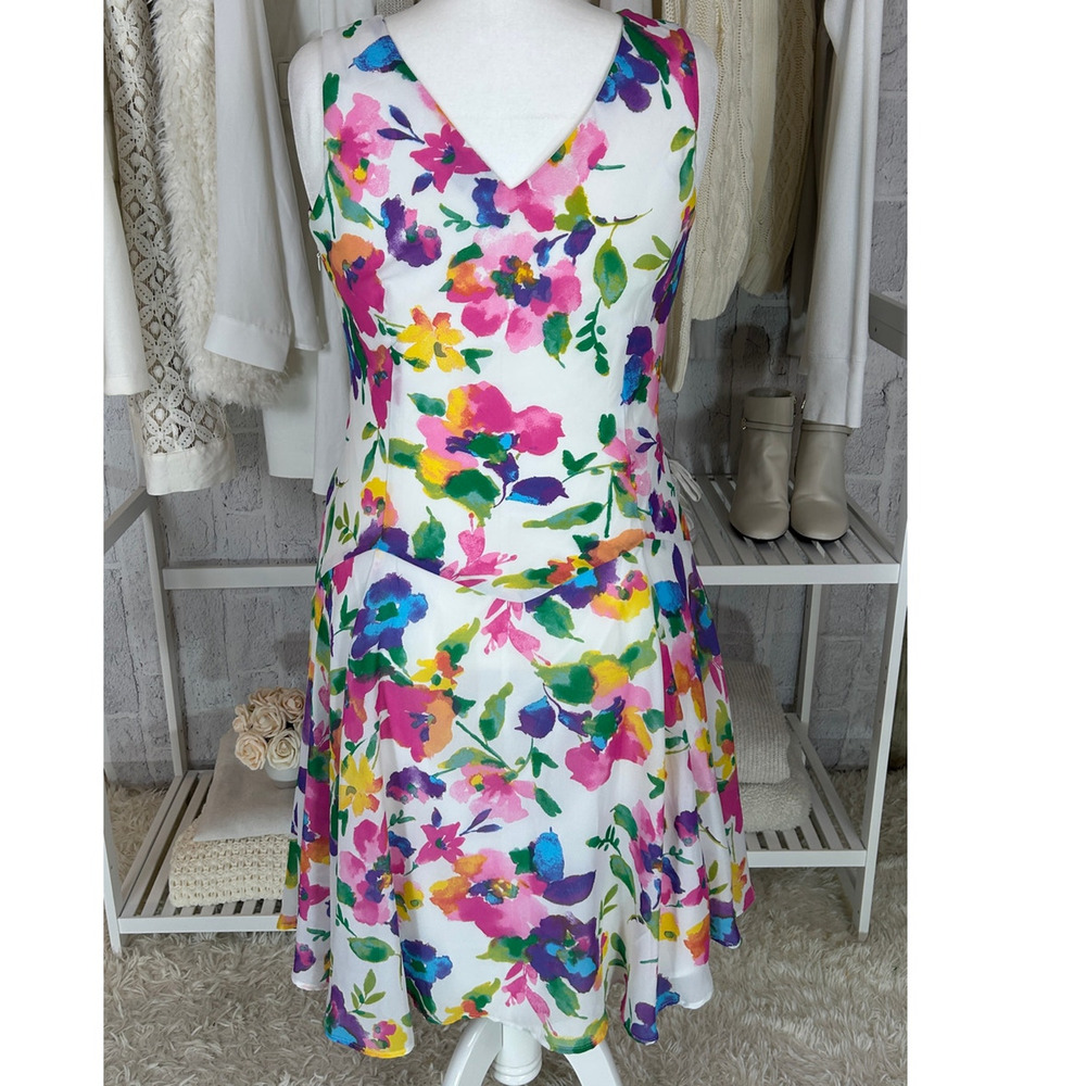 Jessica London Women's Size 12W White Multicolor Floral Drop Waist Dress #0413 - Picture 6 of 13
